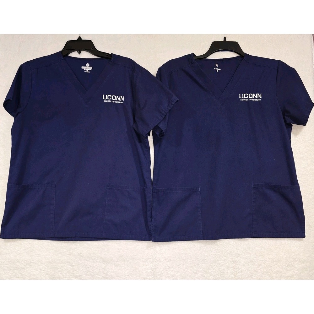 Fundamental Women's Uconn School Of Nursing Set Of 2 Navy Blue Scrub Top Size M‎